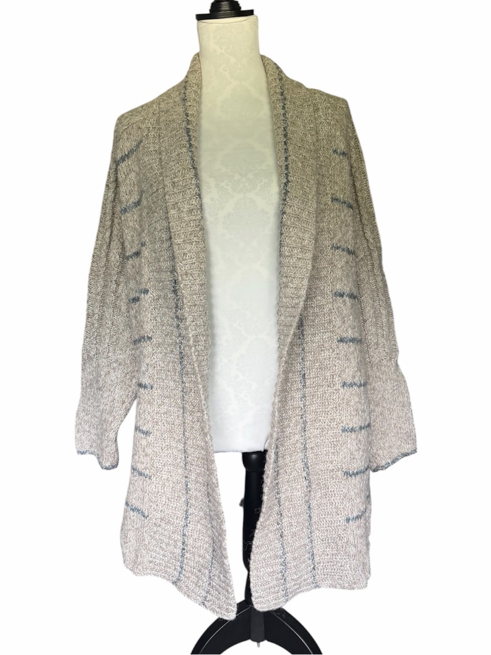 NIC+ZOE Textured Open Front Cardigan Sweater Blue Taupe Cream Size M